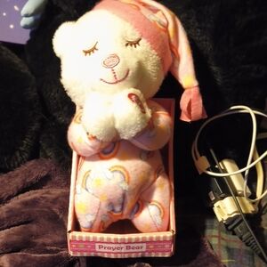 Prayer Bear Plush Toy - Pink and White